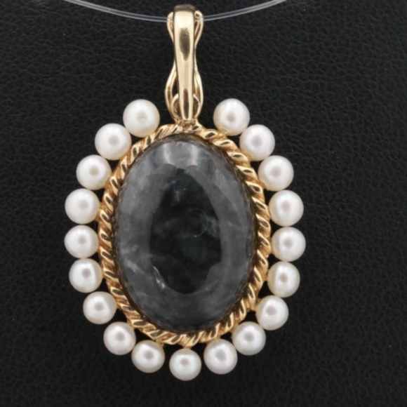 14K Yellow Gold Cultured Pearl and Jadeite Enhance - Picture 1 of 4